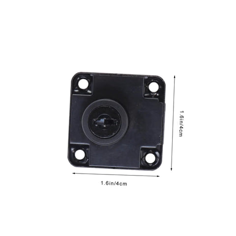 Premium Zinc Alloy File Cabinet Lock Replacement Cam Key Set For Locking Desk Drawers with a black slide-on cam lock design, 1.6in size.