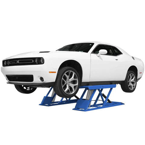 Premium Low Rise Scissors Lift Badass Garage Rig 6000 Pound Capacity Smooth Lifting Open Center Design Drive On Ramps Non Slip Pads Air Powered Single Point Release 110 Volt