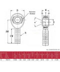Heavy Duty Chromoly Heim Joints Set With Weld In Bungs 1/2 Inch Bore 5/8x18 Thread dimensions and specifications drawing.