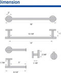 Dimensions diagram for Dope Brushed Gold Bathroom Hardware Set Includes 16 Inch Hand Towel Bar And Toilet Paper Holder And Two Robe Hooks In Durable SUS304 Stainless Steel For A Slick Modern Bath Update