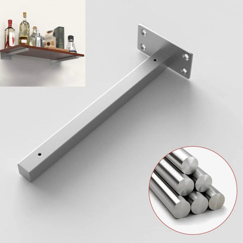 Straight Heavy Duty Black Floating Shelf Brackets Solid Stainless Steel Wall Mounted Supports showing single bracket and shelf set.