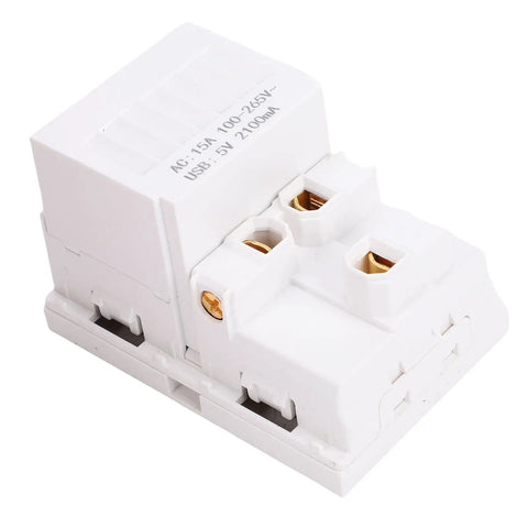 White 15A Duplex Electrical Receptacle Outlet With Wall Plate And Dual USB Charging Ports Solid As A Rock Polycarbonate Frame