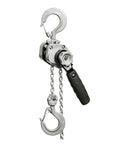 Heavy Duty Aluminum Hand Chain Hoist With Strong Wrench Grip For Easy Lifting Loads Up To 0.75 Tons And Portable Backchain Wire Tightener Kit, side view.