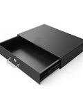 19 Inch Rack Mount Server Drawer With Smooth Silent Glide Tracks And Secure Front Latch, black cabinet drawer view showing smooth full extension.