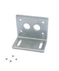 Bringsmart silver metal L-shaped motor mounting bracket for worm gear motors; two circular holes and slotted base, screws included