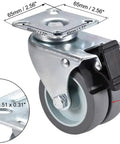 Heavy Duty 3 Inch Swivel Caster Wheels With Secure Lock Brake For Heavy Duty Furniture Carts And Workbenches close-up view with dimensions.