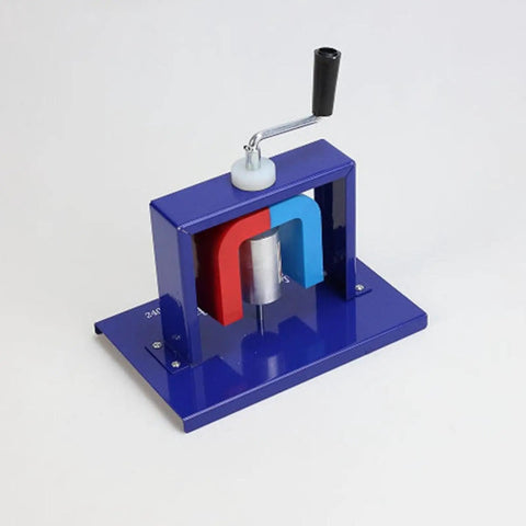 Badass Physics Experiment Kit Featuring Smooth Rotating Magnetic Perpetual Motion Device, sturdy blue metal setup, hand crank.