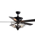 Crystal Ceiling Fan With Light And Remote Features Five Reversible Wood Blades To Deliver Buttery Smooth Airflow And Bring Major Chill To Every Home Space, black finish, decorative design.