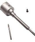 Side view of 2-1/2 inch concrete hole saw with SDS Plus shank, 65mm; 3-piece set includes drill bit and screw