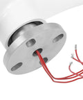 Close-up of 800W 48V Wind Generator Kit showing motor base and red wires, part of off-grid power solution for boats and cabins.