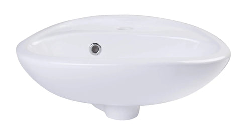 Porcelain Wall Mount Basin With Overflow For Small Bathrooms White Ceramic Sink Compact Fifteen And A Quarter Inches Wide