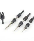 Pro Grade Countersink and Matching HSS Taper Point Drill Set of Three, Three-Eighths Inch Cutting Diameter, Includes Sizes Six, Eight, and Ten for Clean Predrilling and Hardened Metal, Made in USA