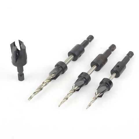 Pro Grade Countersink and Matching HSS Taper Point Drill Set of Three, Three-Eighths Inch Cutting Diameter, Includes Sizes Six, Eight, and Ten for Clean Predrilling and Hardened Metal, Made in USA