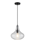 WILON 11" Hammered Glass Pendant Lights Kitchen Island Black hanging pendant light with clear hammered glass and black base.