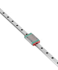 Rock Solid MGN12H Mini Linear Guide Slider Rail Kit Featuring Hella Smooth Zero Drag Glide Perfect For DIY 3D Printers And CNC Machine Tool Builds In Tough Silver 550MM Finish, showing rail with carriage.