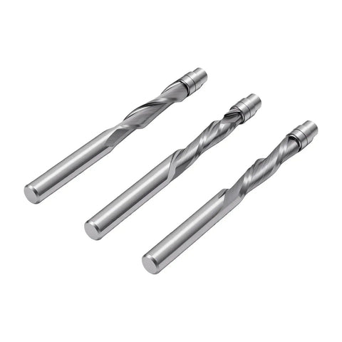 Set of three Top Gritty Up Down Spiral Flush Trim Router Bits With 1/4 Inch Shank Made From Hard Tungsten Steel for CNC use.