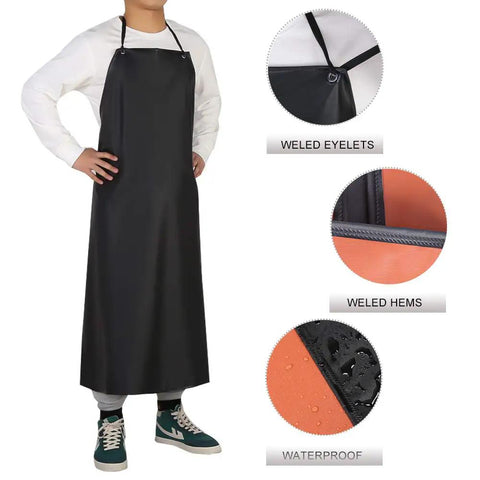 Heavy Duty Black PVC Apron For Kitchen And Workshop Chemical Resistant Waterproof Gear With Extra Long Straps Plus Size Three Pack Tough As Nails Protection No Sweat Cleanup