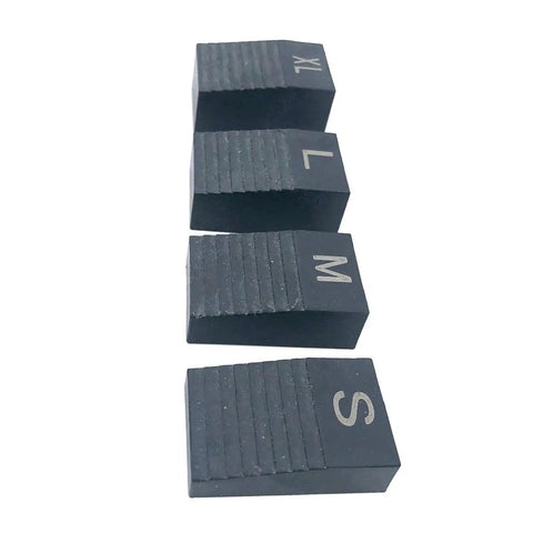 Top Tier Guitar Floating Tremolo Setup Block Set with heavy-duty plastic sliders, four sizes labeled XL, L, M, S for precise tuning.