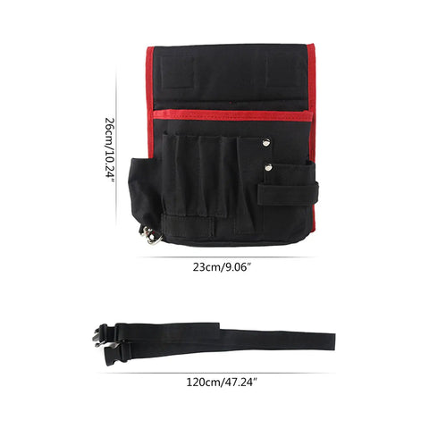 Heavy Duty Multi Pocket Tools Bag For Window Tinting And Wrapping Film, Canvas Oxford Cloth Organizer With 13 Tool Holes, Squeegee Scraper Holder, Waist Belt Style Utility Tote For Electricians, Car Wrapping Pros And DIY Fans, 26x23cm with belt