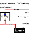 Diagram of 24 Volt Thirty And Forty Amp SPDT Automotive Relay Kit Waterproof Five Pin Pack with electrical connections.
