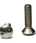 Heavy Duty 18-8 Stainless Steel Spanner Security Machine Screws With Oval Dome Head And Thread Size 8-32, viewed from the side and top.