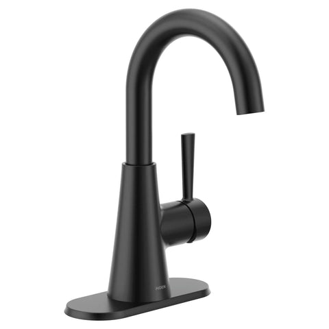 Ronan Matte Black One Handle Bathroom Sink Faucet With Single Hole Design Optional Deck Plate And Spring Loaded Drain Assembly Modern Sleek Style For Contemporary Bathrooms