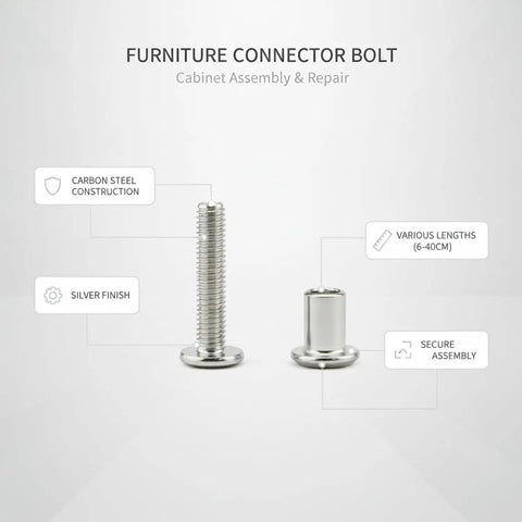 Dual Thread Hanger Bolt for Furniture Assembly and Cabinet Repair Silver Finish Connector in carbon steel, 6-40cm size