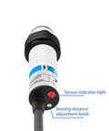 Close-up of Through Beam Infrared Photoelectric Sensor With 5 Meter Sensing Range 3 Wire NPN PNP 10 30V DC Or 90 240V AC Dual Power