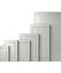 Various sizes of Heavy Duty Aluminum Access Panels in paintable gray, showcasing smooth flush design for drywall coverage.