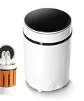 Triple Threat Semi Auto Mini Washer Dryer For Sneakers And Workout Gear Slick Compact Spin Machine with quick release basket.