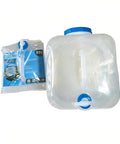 Two Pack 20L Collapsible Water Jugs With Wide Mouth Lids, transparent design showing package and handle detail