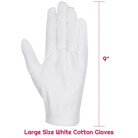 12 Pairs White Cotton Gloves For Dry Hands Eczema Care Moisturizing Spa Liner Gloves, large size, 9 inches long