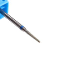 Close-up of diamond rotary burrs from the 3 Piece Cuticle Cleaning Carbide Nail Drill Bits With Diamond Rotary Burrs kit in blue holder.