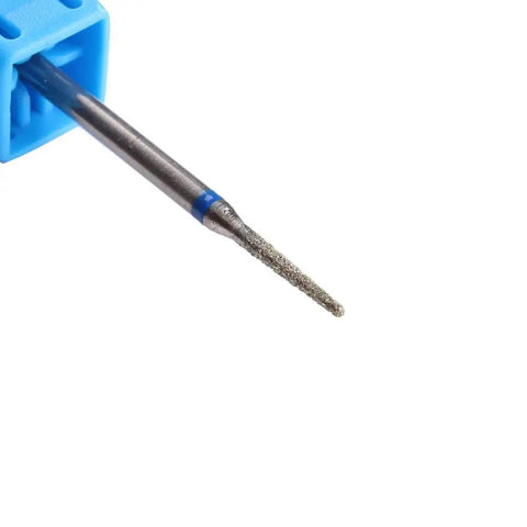 Close-up of diamond rotary burrs from the 3 Piece Cuticle Cleaning Carbide Nail Drill Bits With Diamond Rotary Burrs kit in blue holder.