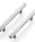 Brushed Nickel Cabinet Handles Set Of 10 Square Pulls 4-1/2 Inch Center To Center, shown on white background