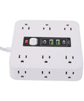 Absolute Game Changer 16 In 1 Smart Power Strip With Twelve AC Outlets Dual USB C Dual USB A Ports Auto Shutoff Heavy Duty Surge Protection Wall Mountable Zero Hassle Desk Setup showing power outlets and USB ports.
