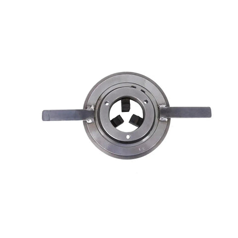 Heavy Duty Eight Inch Three Jaw Self Centering Chuck With Quick Release Base For Welding Positioner Turntables and Shop Workbenches, top view.