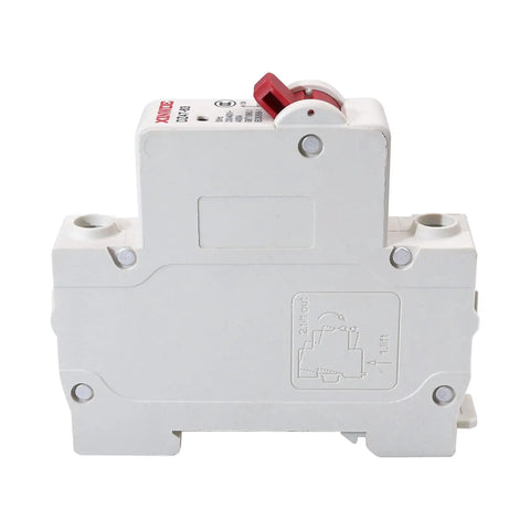 Side view of One-Pole 2A Miniature Circuit Breaker For Home Circuits, 230V/400V, DIN Rail Mount DZ47-63 with screw-clamp wiring.