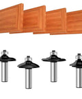 Four Piece Edging Router Bit Set For Woodworking With Cabinet Door Edges Includes Thumbnail Bit Two Edging Bits And Round Over Bit One Half Inch Shanks Compatible MDF Solid Wood Particle Board And Plywood, four router bits and cabinet door profiles