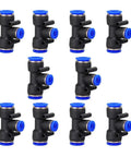 One Quarter Inch Push To Connect Tee Fitting Three Way T Shape Quick Push Lock Adapter Pack Of Ten, plastic and stainless steel