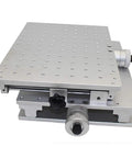 Built Tough Two Axis Portable Xy Motion Table For Welding Laser Marking And Engraving Machines Professional 2D Workbench top view of silver table.