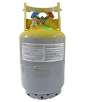 Heavy Duty Refrigerant Recovery Tank Offering Rock Solid 400 Psi Capacity And Dot Certification Built For Auto Techs And Service Crews. Close-up view.