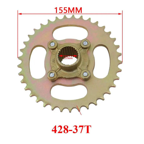 Close-up of sprocket from Beefy 815mm Rear Axle Assembly Kit With Shaft Hub Chain And Brake Master Cylinder