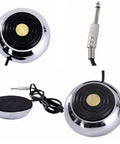 Round Stainless Steel Tattoo Foot Pedal With 360 Degree Switch And 5 Inch Clip Cord For Tattoo Machine Power Supply, top view.