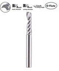 SpeTool carbide end mill bit, 1/4-in shank, O-flute single-flute, spiral upcut for CNC router milling, front view