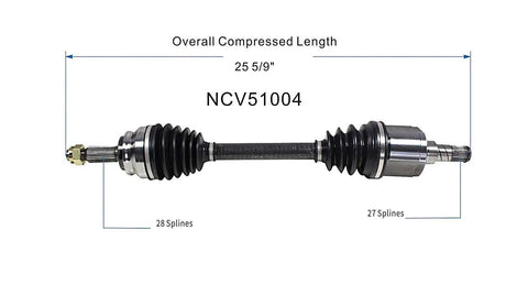 Left Front Driver Side CV Axle Shaft Assembly For OE Fit And Smooth Vibration Free Performance With Premium Materials Precise Balancing And A Beefy Boot Build, 25 5/9in, 28/27 splines