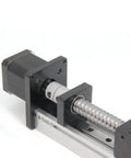 Close-up of 150mm Travel Linear Rail Guide Kit with SFU1605 Ballscrew and Nema 17 Stepper Motor for DIY CNC router