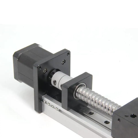 Close-up of 150mm Travel Linear Rail Guide Kit with SFU1605 Ballscrew and Nema 17 Stepper Motor for DIY CNC router