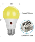 4 Pack Dusk To Dawn Outdoor LED Bulbs 9W 60W Equivalent 5000K Daylight White Built In Dusk To Dawn Sensor Auto On Off For Porch Courtyard Backyard 800 Lumens E26 Base UL Listed image showing bulb dimensions and features.