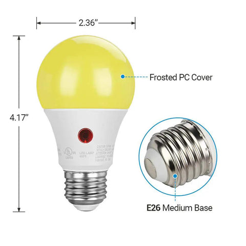 Dusk To Dawn Amber LED Outdoor Bulbs With Built In Sensor 2000K Warm Glow 9W 60W Equivalent E26 Base Bug Light